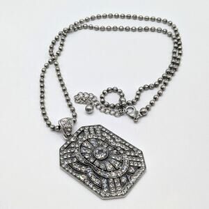 Paula Abdul Rhinestone Silver Tone Large Statement Ball Bead Pendant Necklace